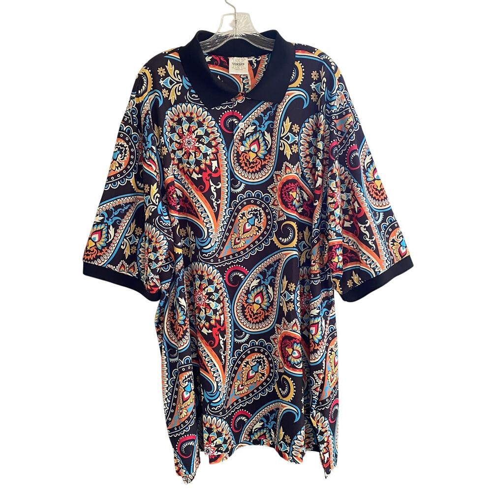 Men's Verse 9 Collared Paisley Bold Colorful Print Golf Shirt Polo Short Sleeve